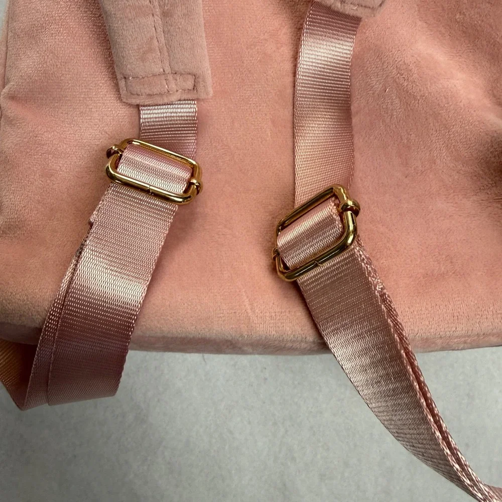 Juicy Couture Pink Velour Mini Backpack Rhinestone Logo‎ Adjustable Straps Y2K